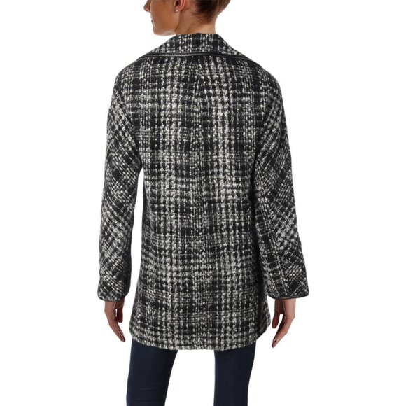 NWOT Ellen Tracy Women Winter Wool Fall Car Coat Outerwear Black/White, Size 6 - Picture 2 of 5